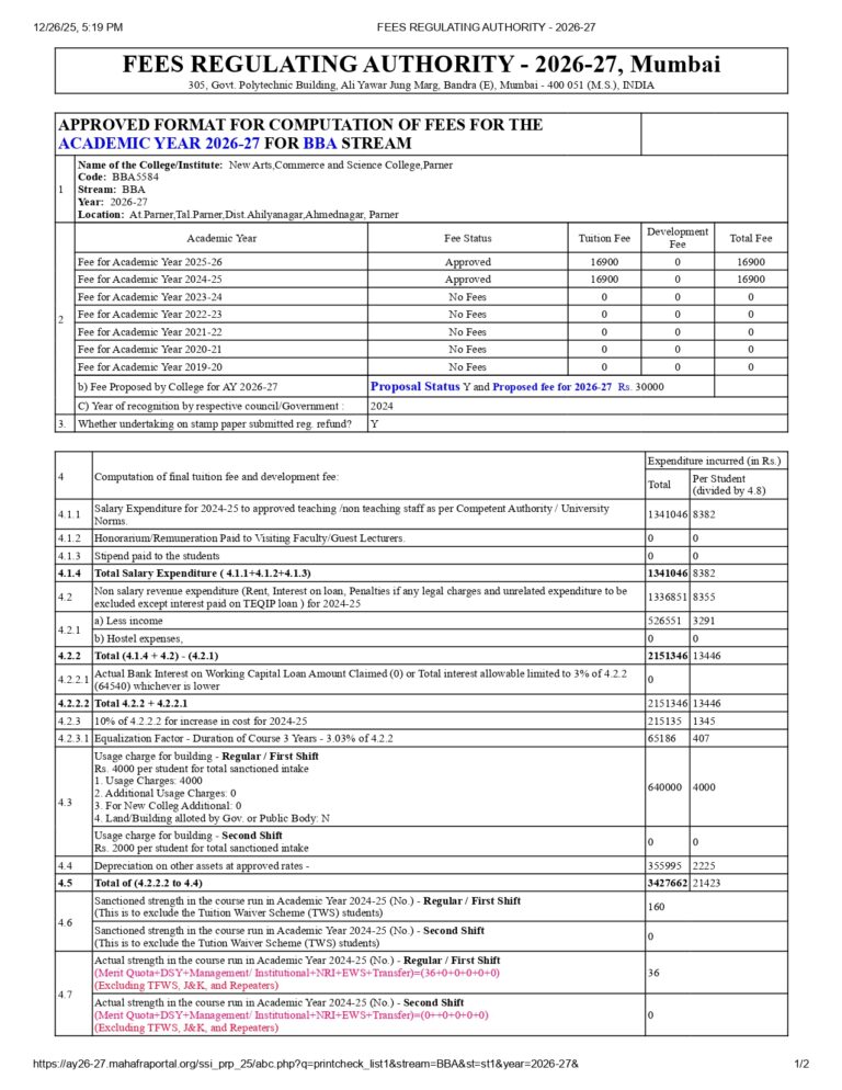 New Arts, Commerce & Science College, Parner – Tal – Parner, Dist ...